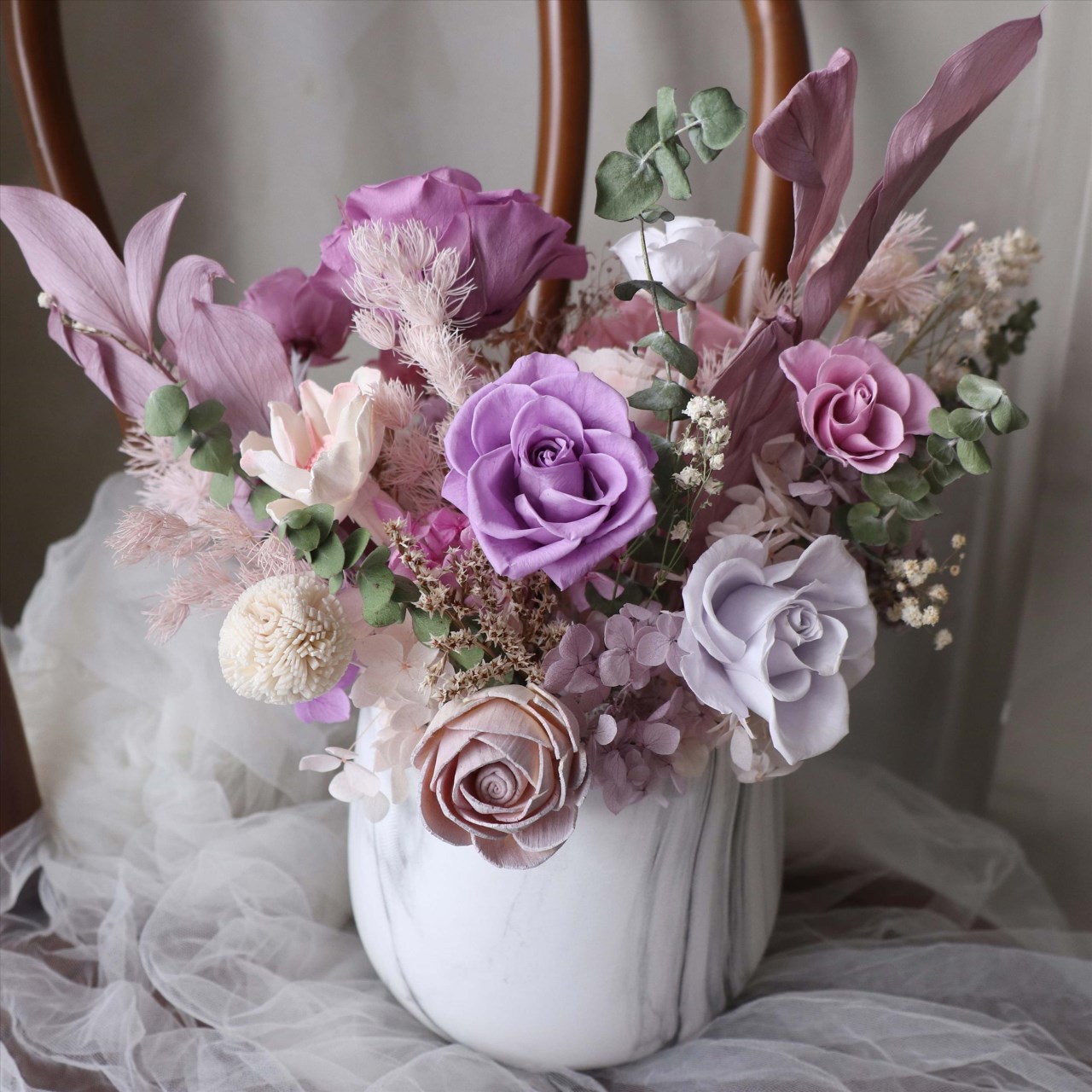 紫粉色永生桌花