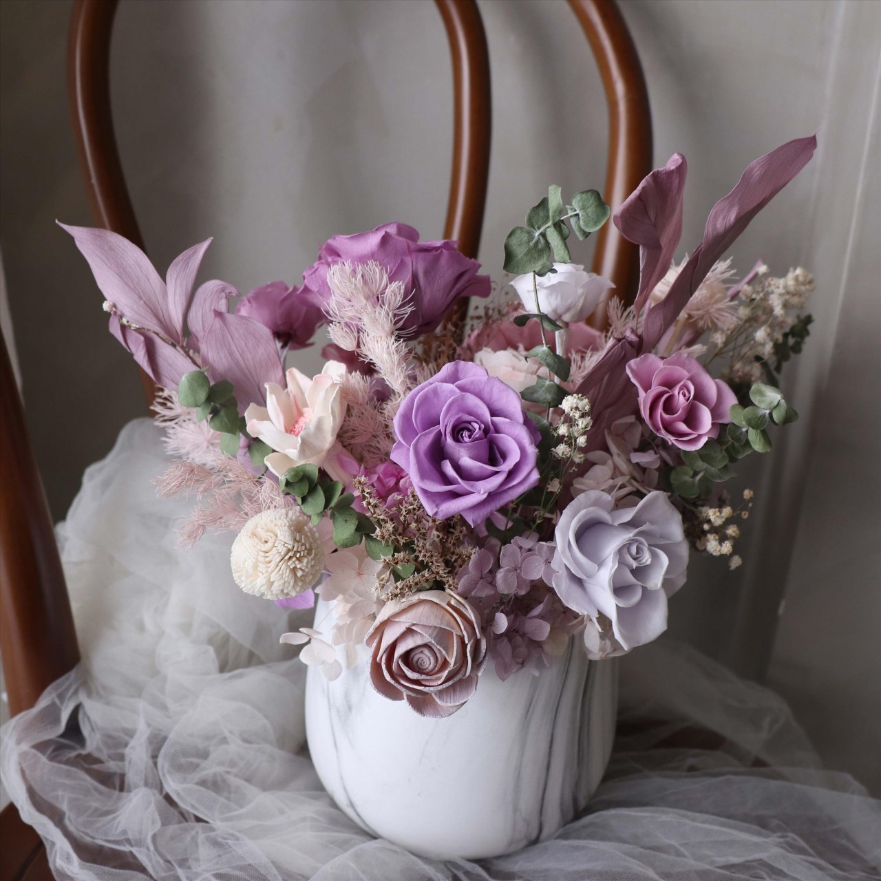 紫粉色永生桌花