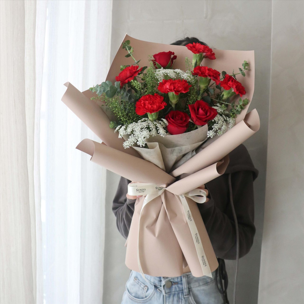 紅色系母親節康乃馨鮮花束