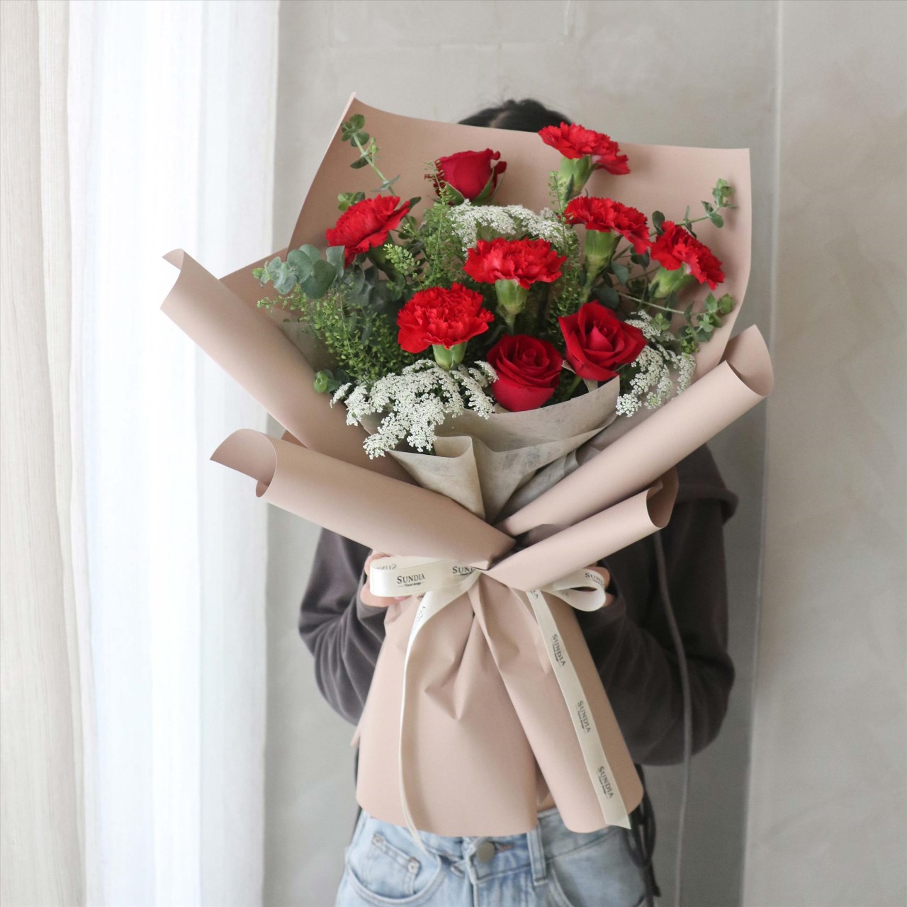 紅色系母親節康乃馨鮮花束