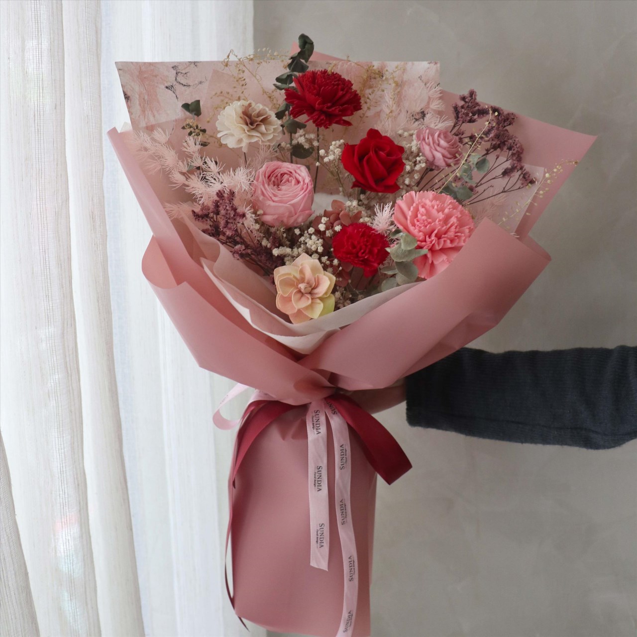 古典高貴紅粉系永生花束