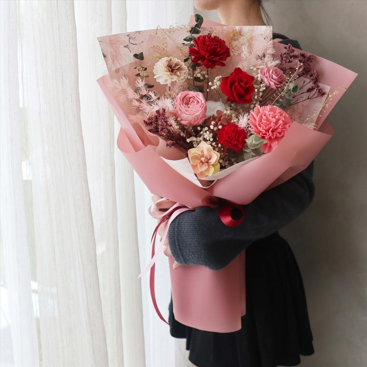 古典高貴紅粉系永生花束