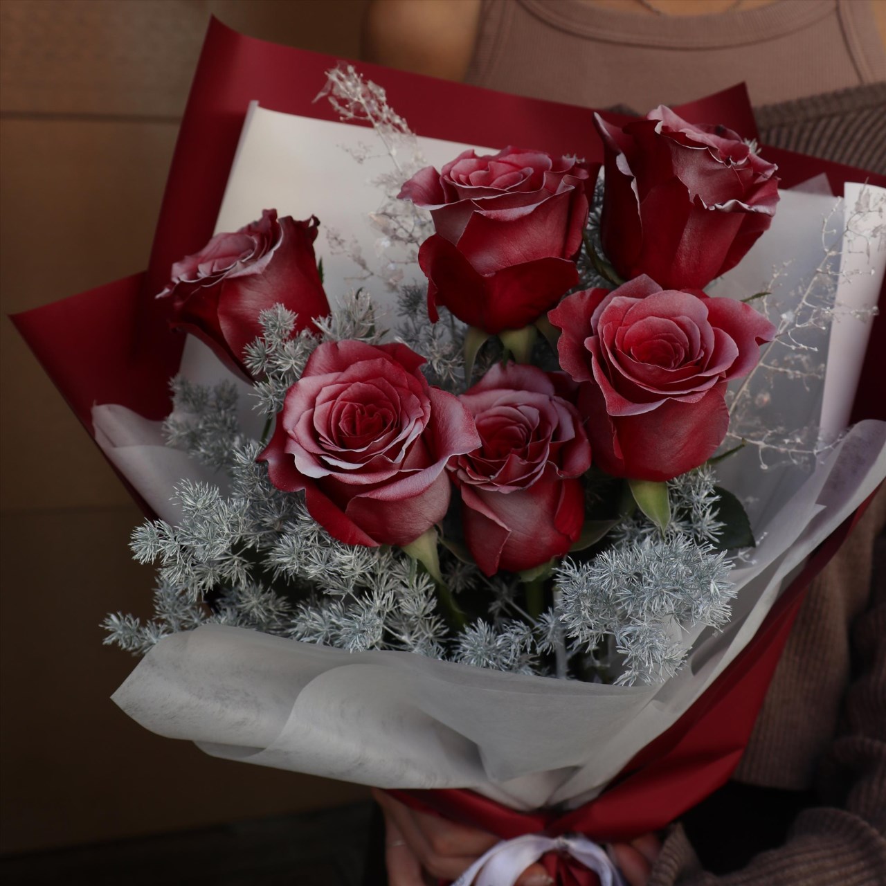 聖誕限定落雪紅玫瑰鮮花束