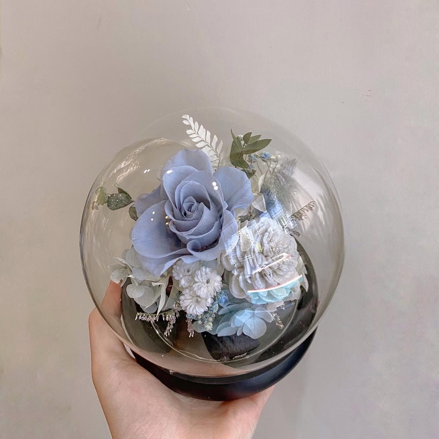 精靈水藍玫瑰永生花玻璃罩夜燈 M