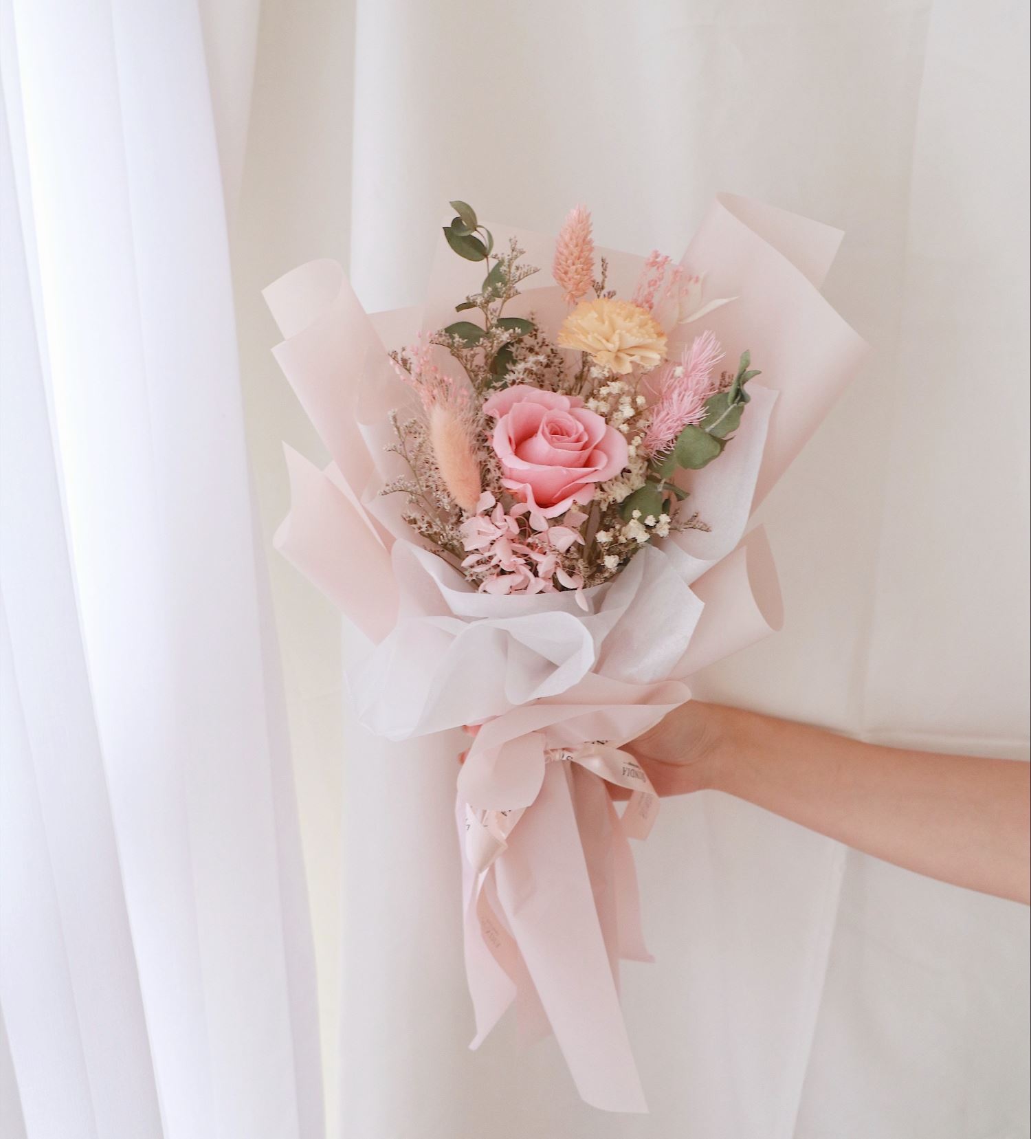 陽光粉橘永生花束