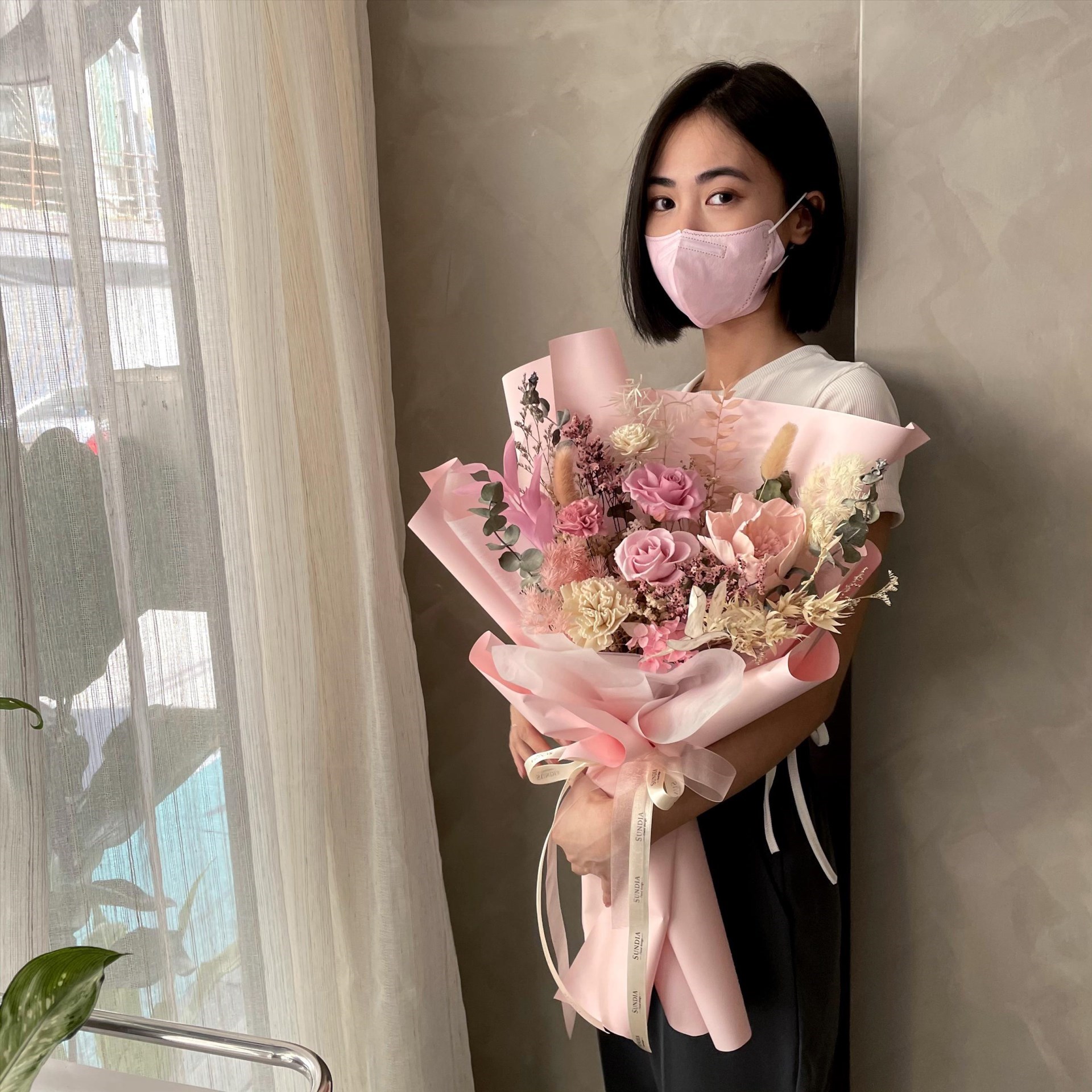柔霧櫻花粉永生花束