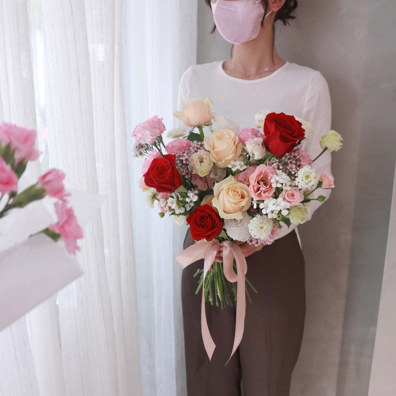 紅粉色系鮮花捧花