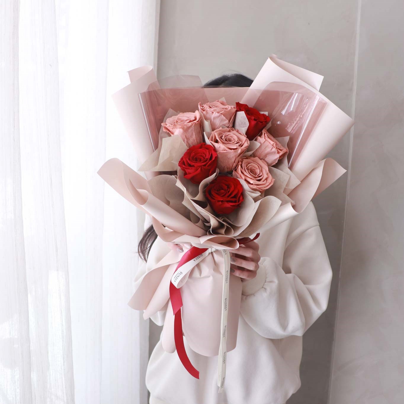卡布奇諾玫瑰永生花束
