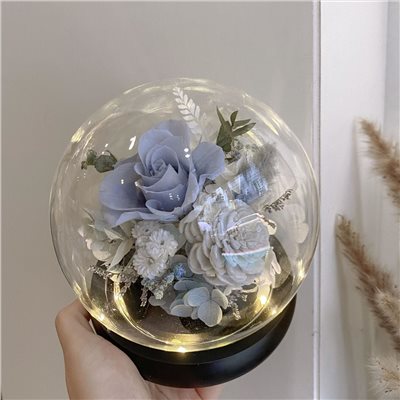 精靈水藍玫瑰永生花玻璃罩夜燈 M