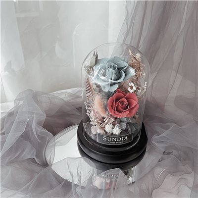 琉璃綠永生花玻璃罩夜燈