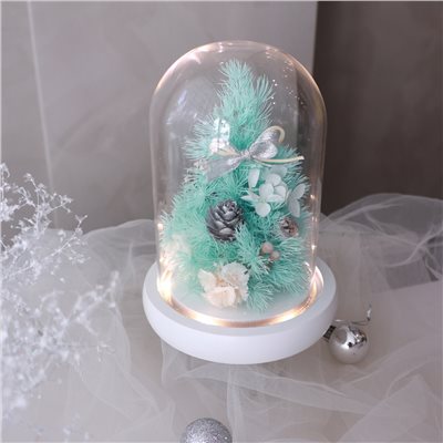 薄荷綠永生聖誕樹玻璃罩夜燈